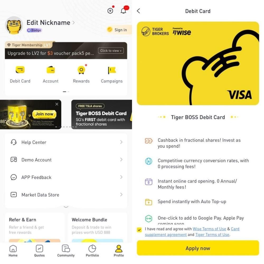 tiger boss debit card application